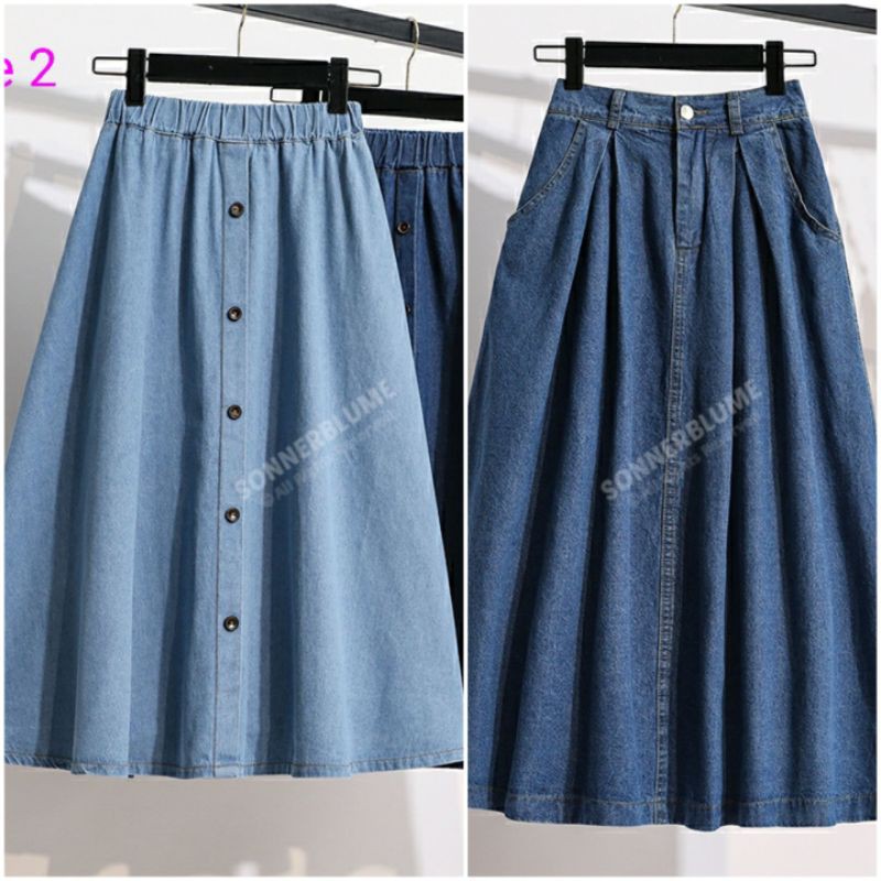 Plus Size Maxi/Midi Vintage Jeans Skirts Women High Waist Long Denim