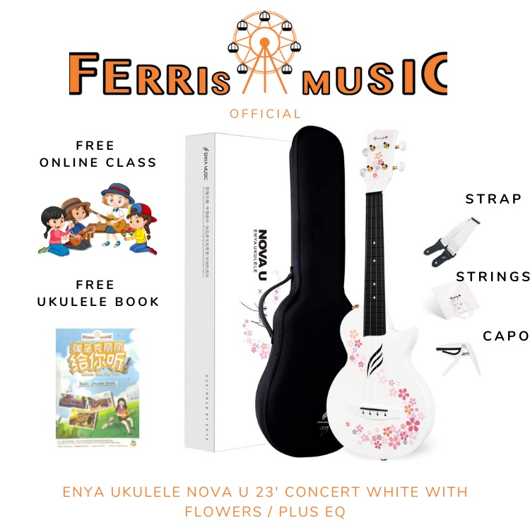 ENYA UKULELE NOVA U 23' CONCERT WHITE WITH FLOWER / PLUS EQ Shopee