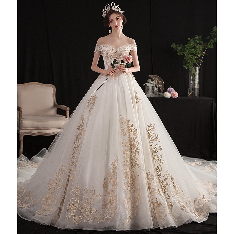 Off white and gold wedding clearance dresses