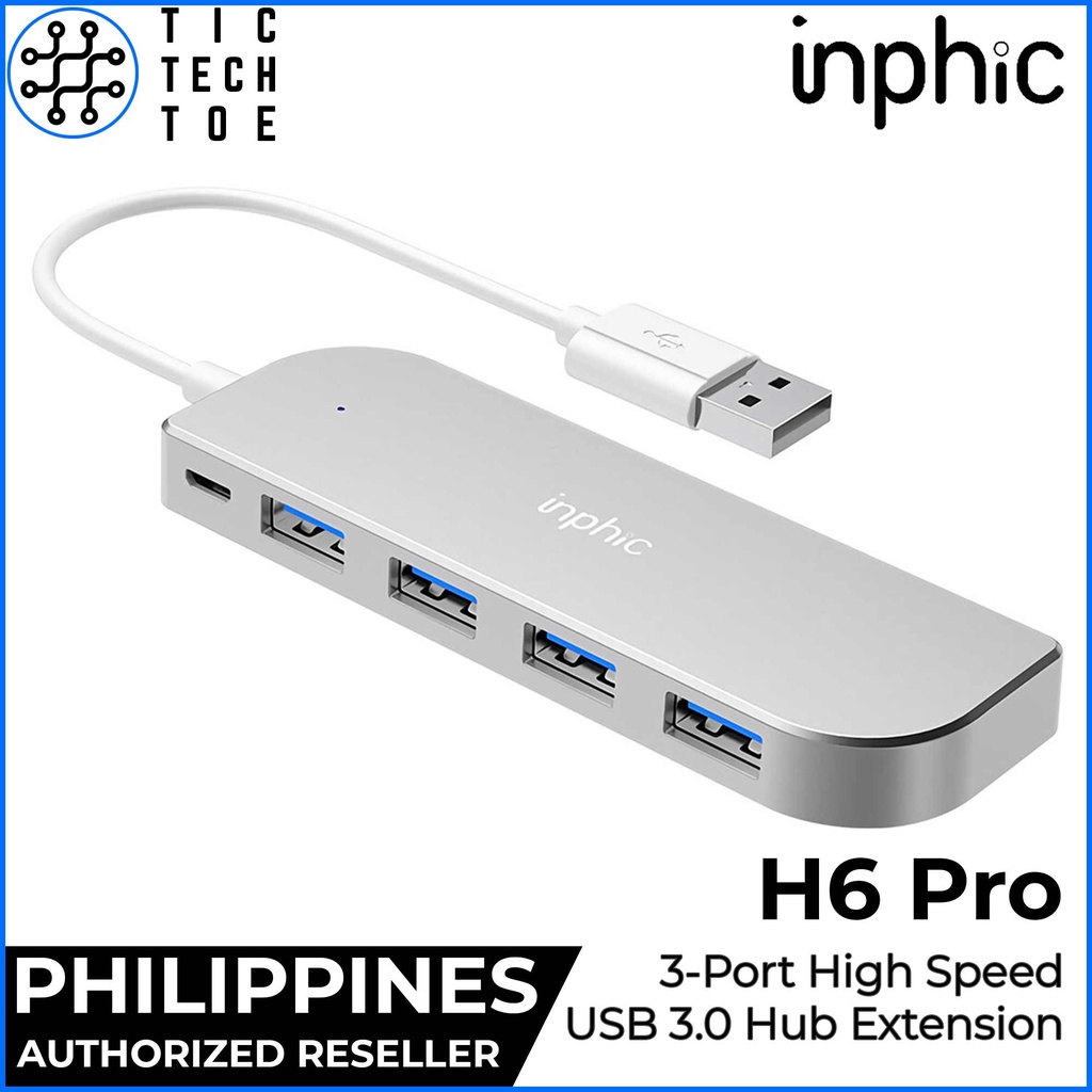 Inphic H6 Pro 4-Port Aluminum High Speed USB 3.0 Hub Extension Splitter ...