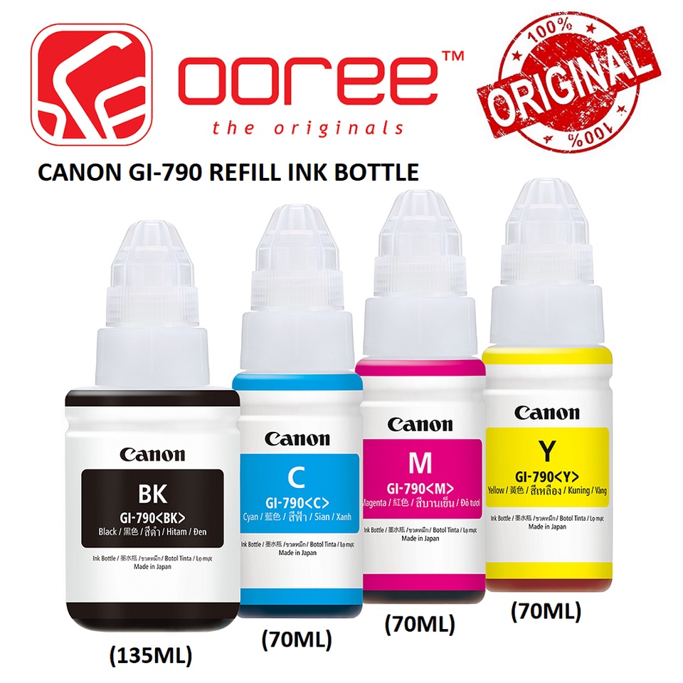 Original Canon Gi Gi Black Ml Cyan Magenta Yellow Refill Ink Bottle Shopee