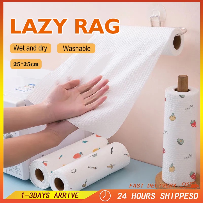 50 Pcs Roll Cleaning Cloths Lazy Rags Dry Washable Disposable Dish ...