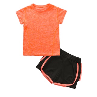 ☆Children's Tights Fitness Running Sports Suit Summer Children and Teens  Short Sleeve Quick Drying Clothes Girls' Yoga T