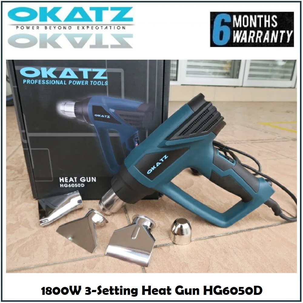 Okatz 1800W 3-Setting Heat Gun HG6050D with Accessories 4pcs nozzle - 6 ...