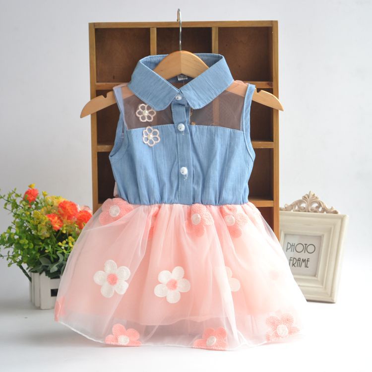 2022 summer new denim dress lace mesh skirt simple children's skirt ...