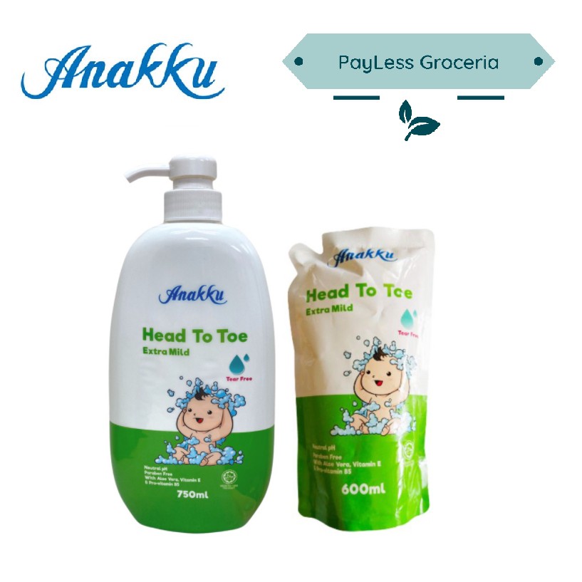 Anakku Baby Extra Mild Head To Toe 750ML FREE Refill 600ML | Shopee ...