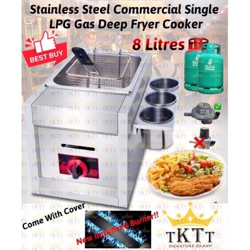 TKTT 8 Litre LPG Commercial Gas Deep Fryer Western Fast Food Fryer Tempura Stove Dapur Gas