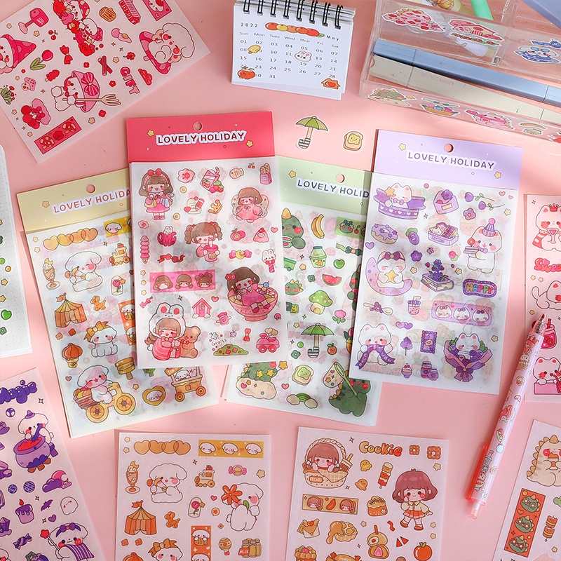 4 Sheets Lovely Holiday Series Washi Stickers Cartoon Decorative DIY ...
