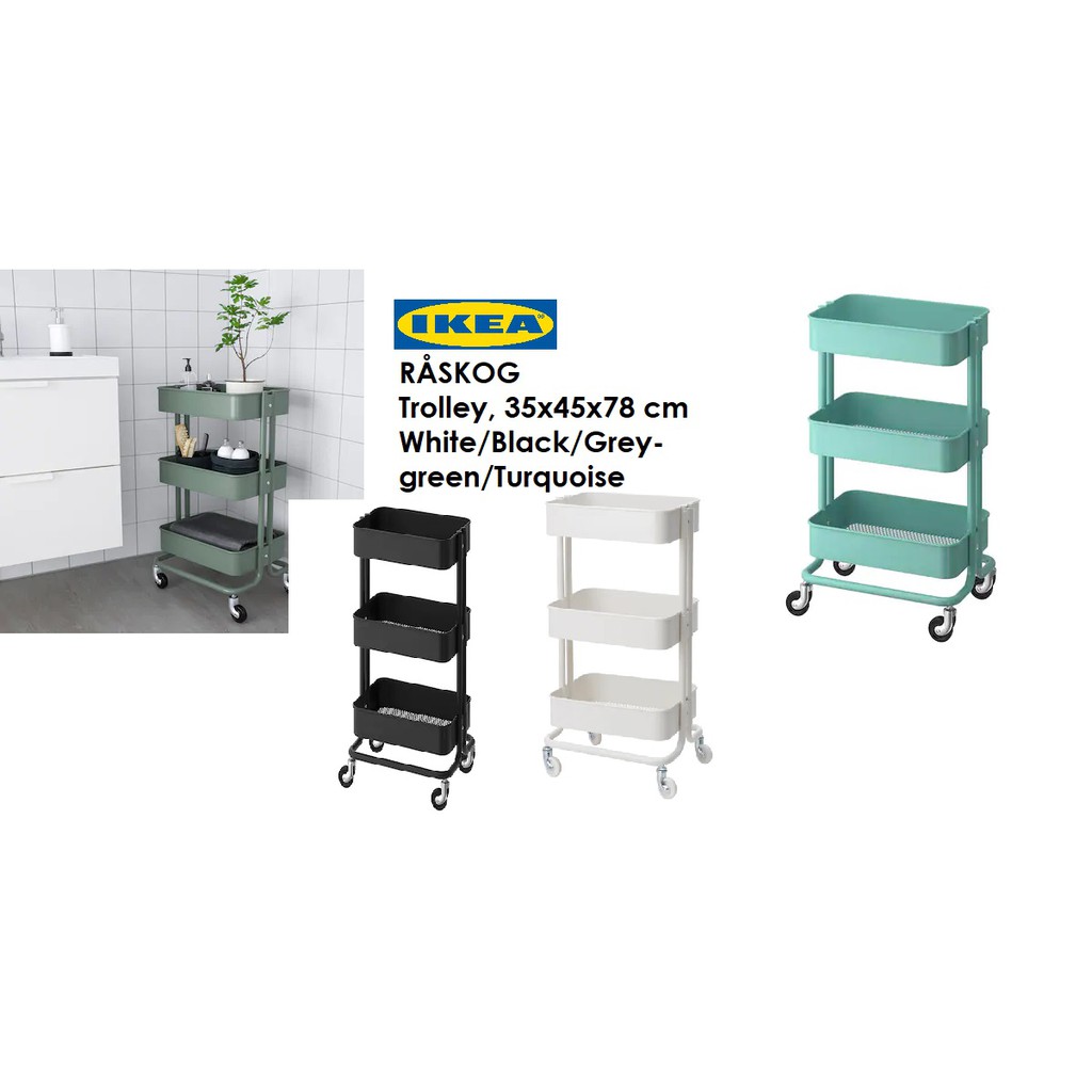 IKEA RÅSKOG Trolley, 35x45x78 cm , White/Turquoise/Greygreen/Black