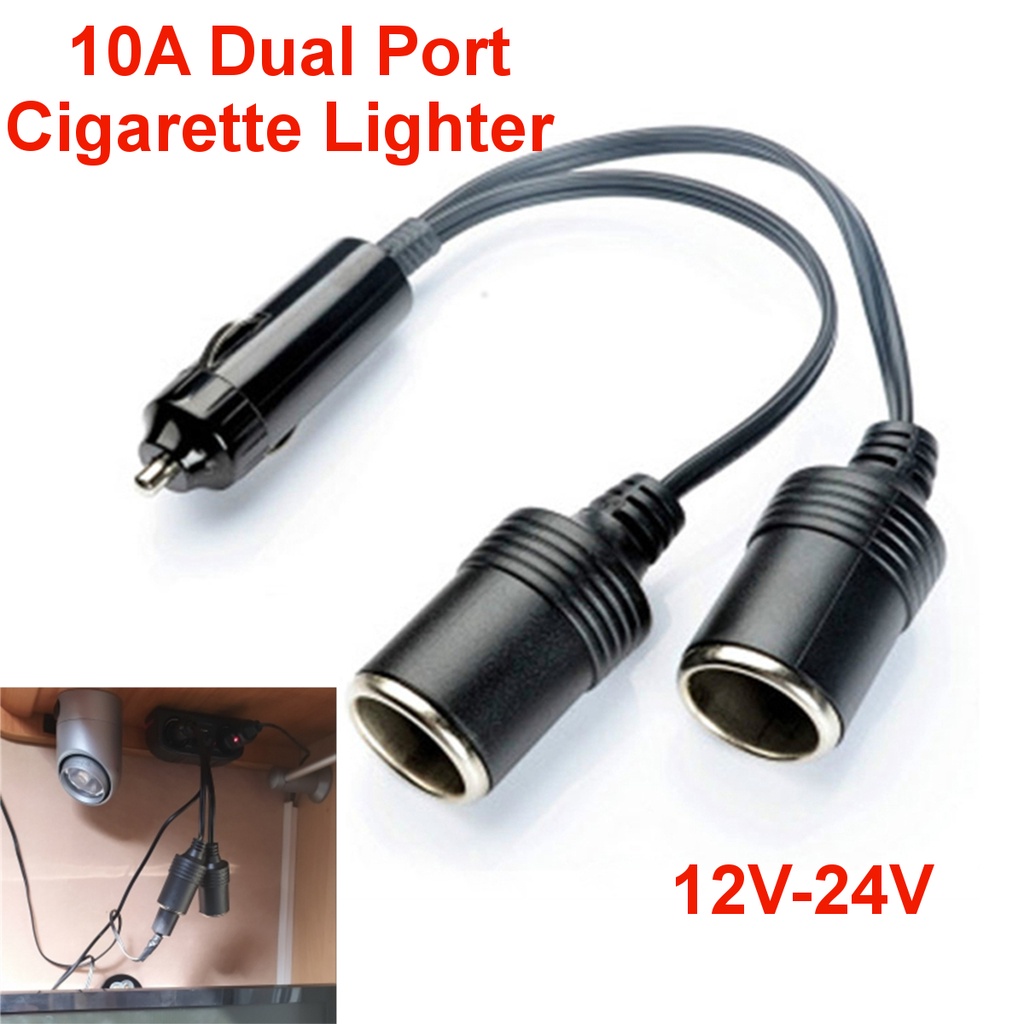 KAMSAT Cigarette Lighter Twin Splitter Y-Adapter – 1 Hella Plug To 2 Sockets, 12V/24V 10A