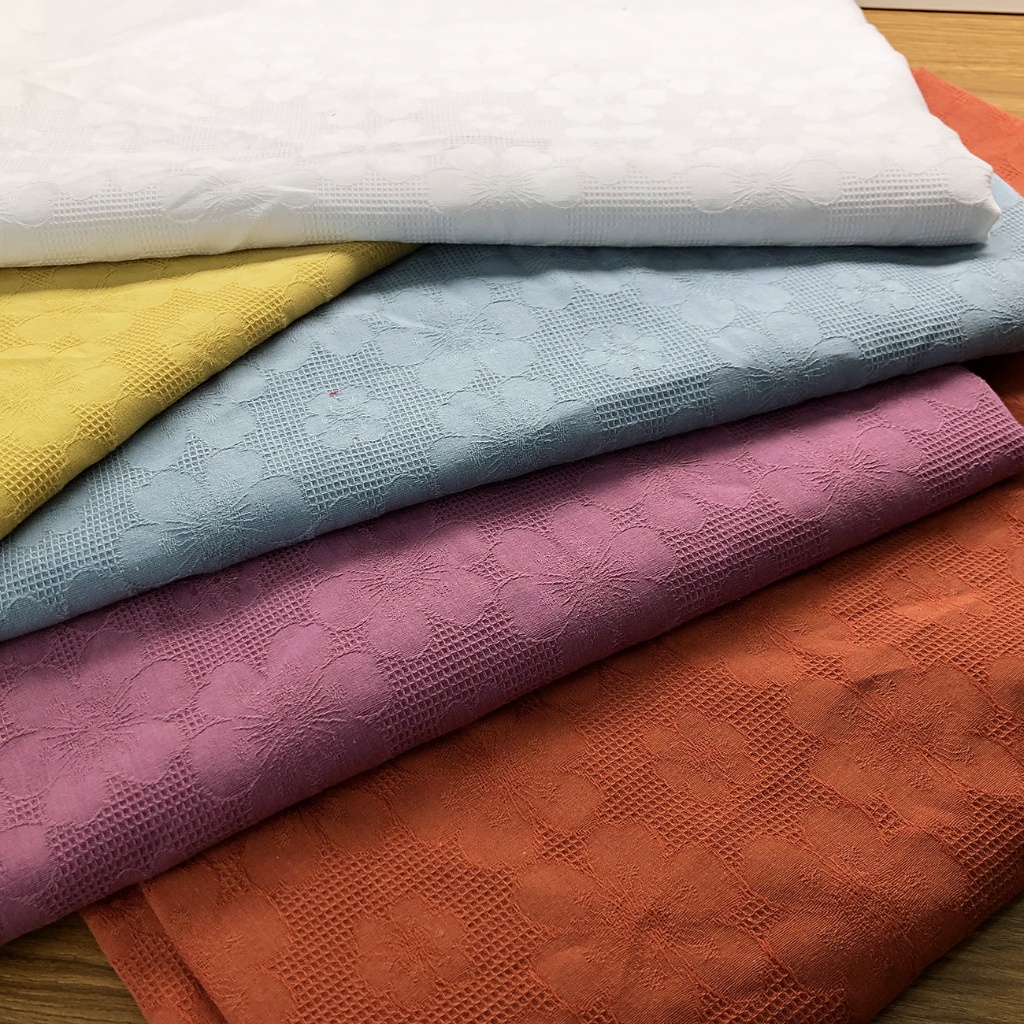 100% Pure Cotton Jacquard Fabric Textured Floral Motif Kain Cotton Timbul  Dress Handbag DIY Sewing Accessories