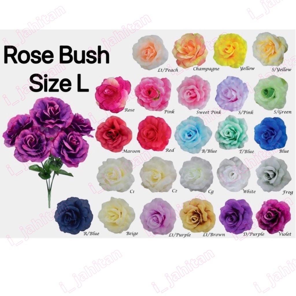 5 Buds Artificial Rose Bush Size L / 5 Kuntum Bunga Rose Tiruan ...