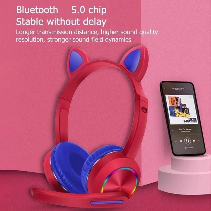 GMC AKZK23 CUTE CAT EAR BLUETOOTH WIRELESS HEADSET WITH MIC ( LED