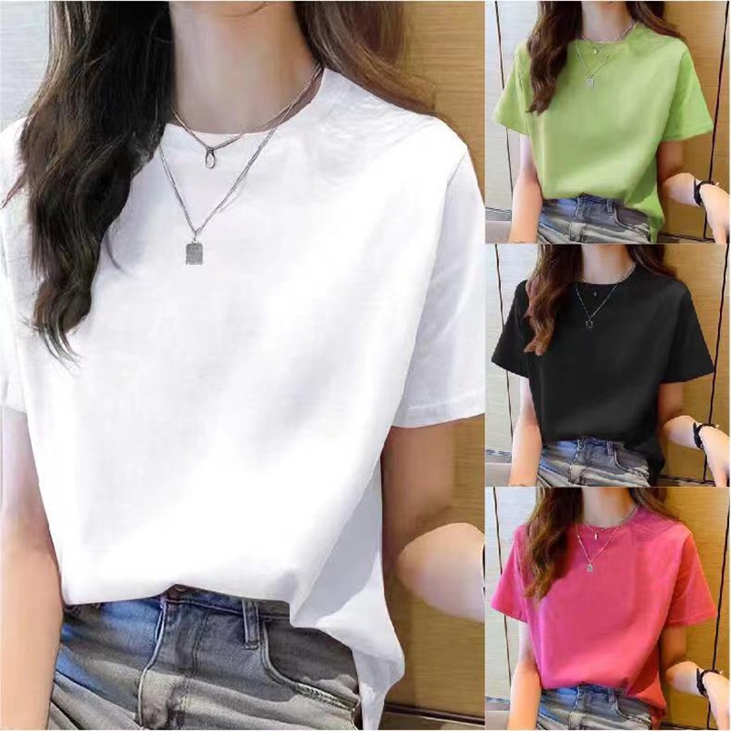 summer new women clothes plain t shirt korean style top plus size loose ...