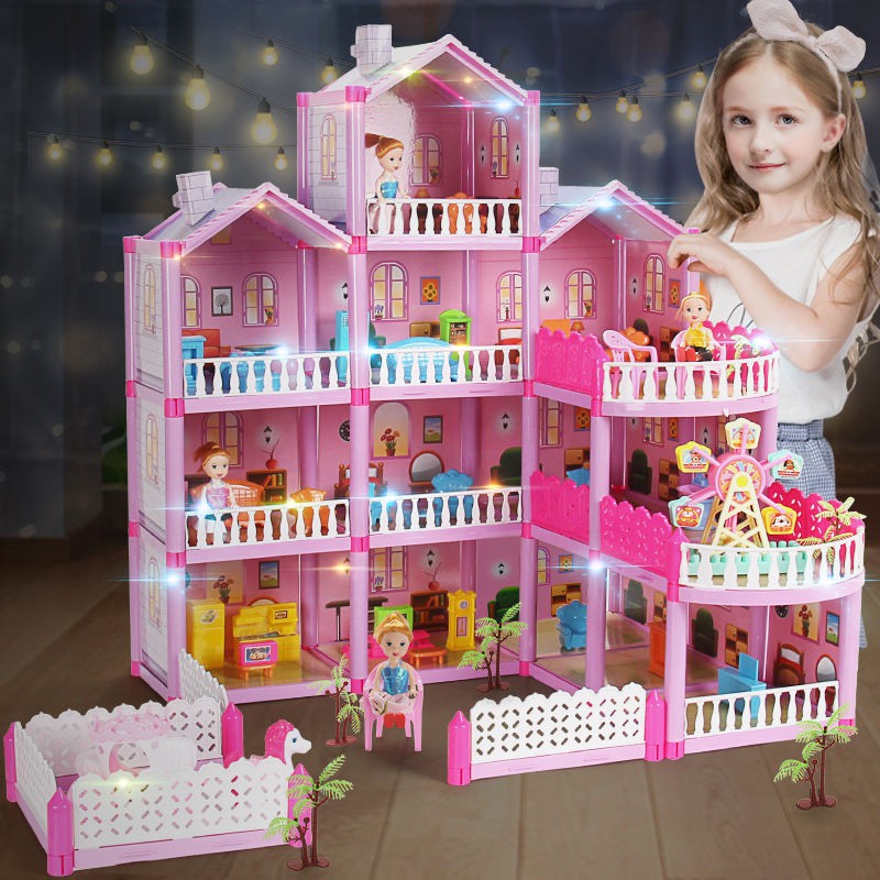 Children play house assembled doll house villa Barbie doll set