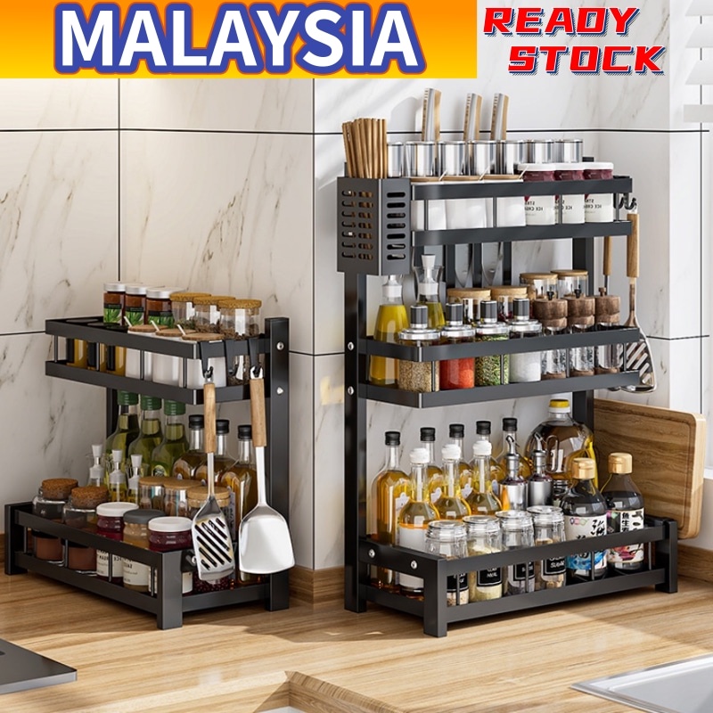 Multi layer Kitchen Rak Rempah Spice Rack Stainless Steel Seasoning Storage Rak Condiment Rack Rak Dapur