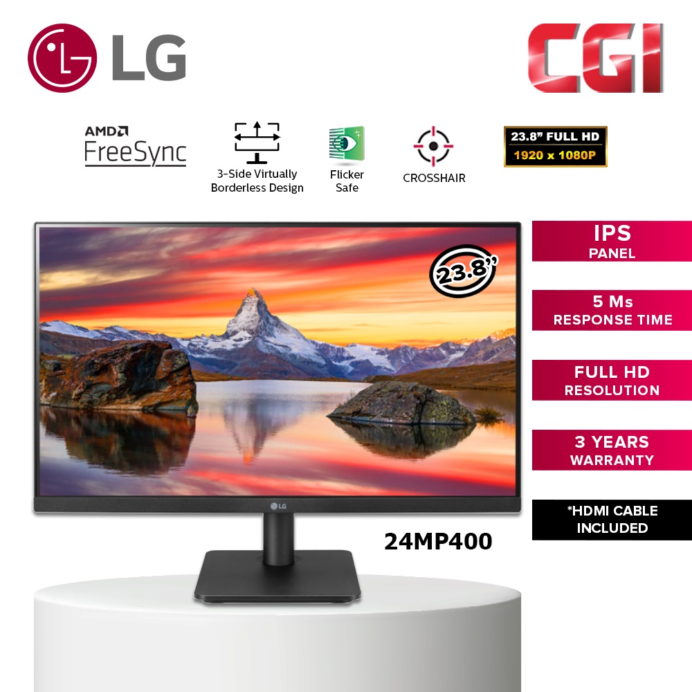 LG 23.8" 24MP400 IPS FHD 75Hz 5ms AMD FreeSync Virtually Borderless