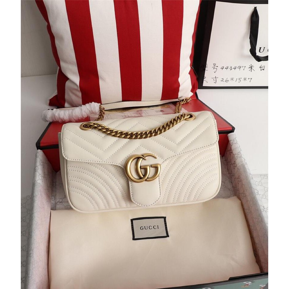 Gucci 443497 Quilted Crossbody Shoulder Bag Small White original