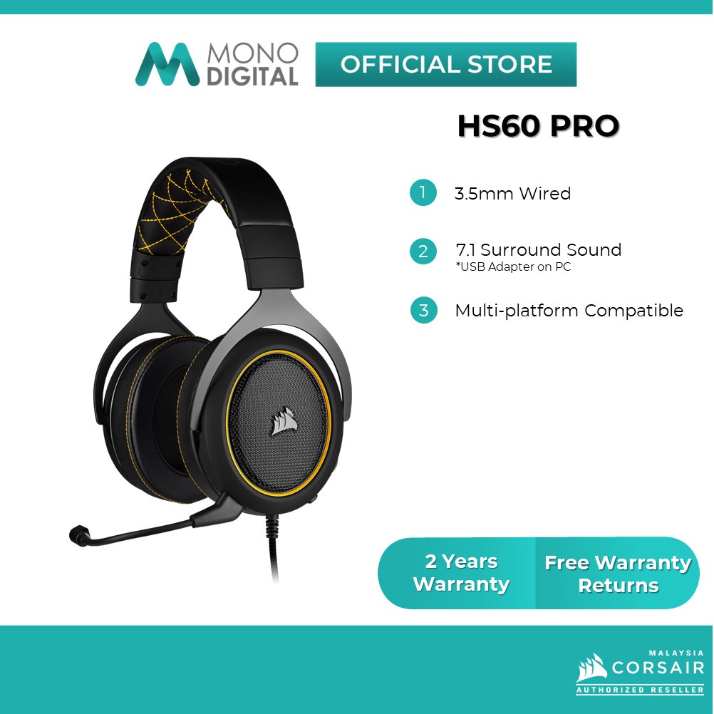 Corsair HS60 Pro 7.1 Surround Sound Gaming Headset Carbon White