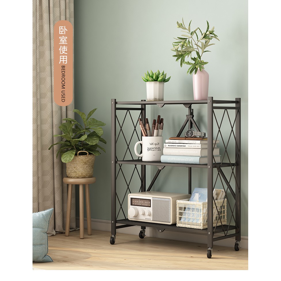 Locaupin Foldable 4/5 Tier Storage Shelves With Wheels Shelf ...