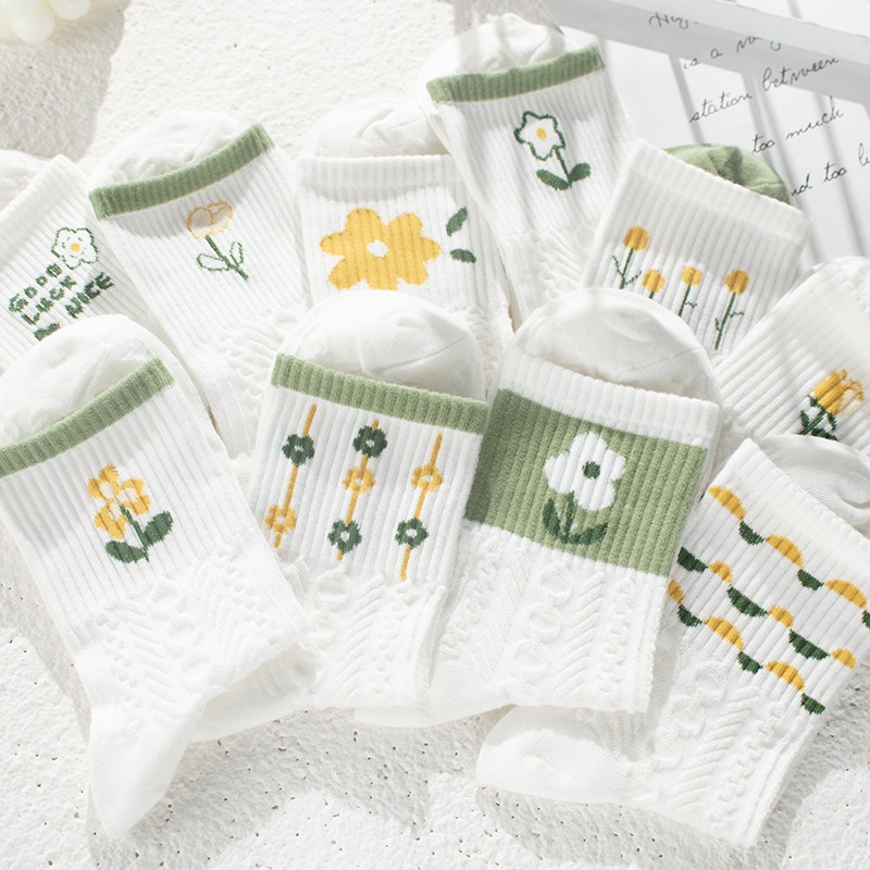 Socks female spring and autumn tube pure color cotton socks lovely ...