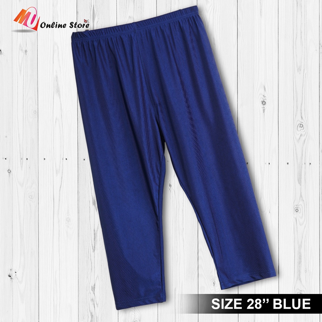 Mu Unisex Seluar Tight Licin Dewasa Sport Pants Fitness Blue And Black Seluar Tight Stretchable 8619