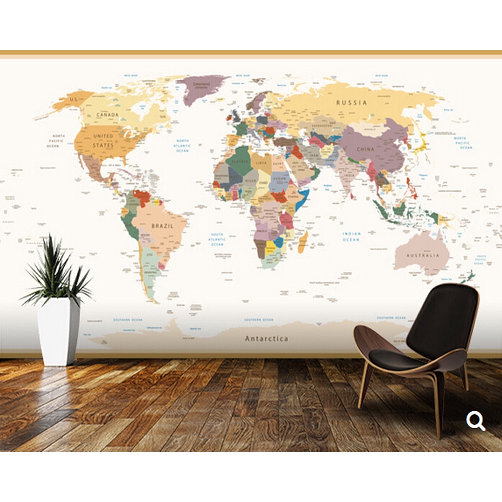 World Map Vintage 3D cartoon wallpaper,children's room living room tv ...