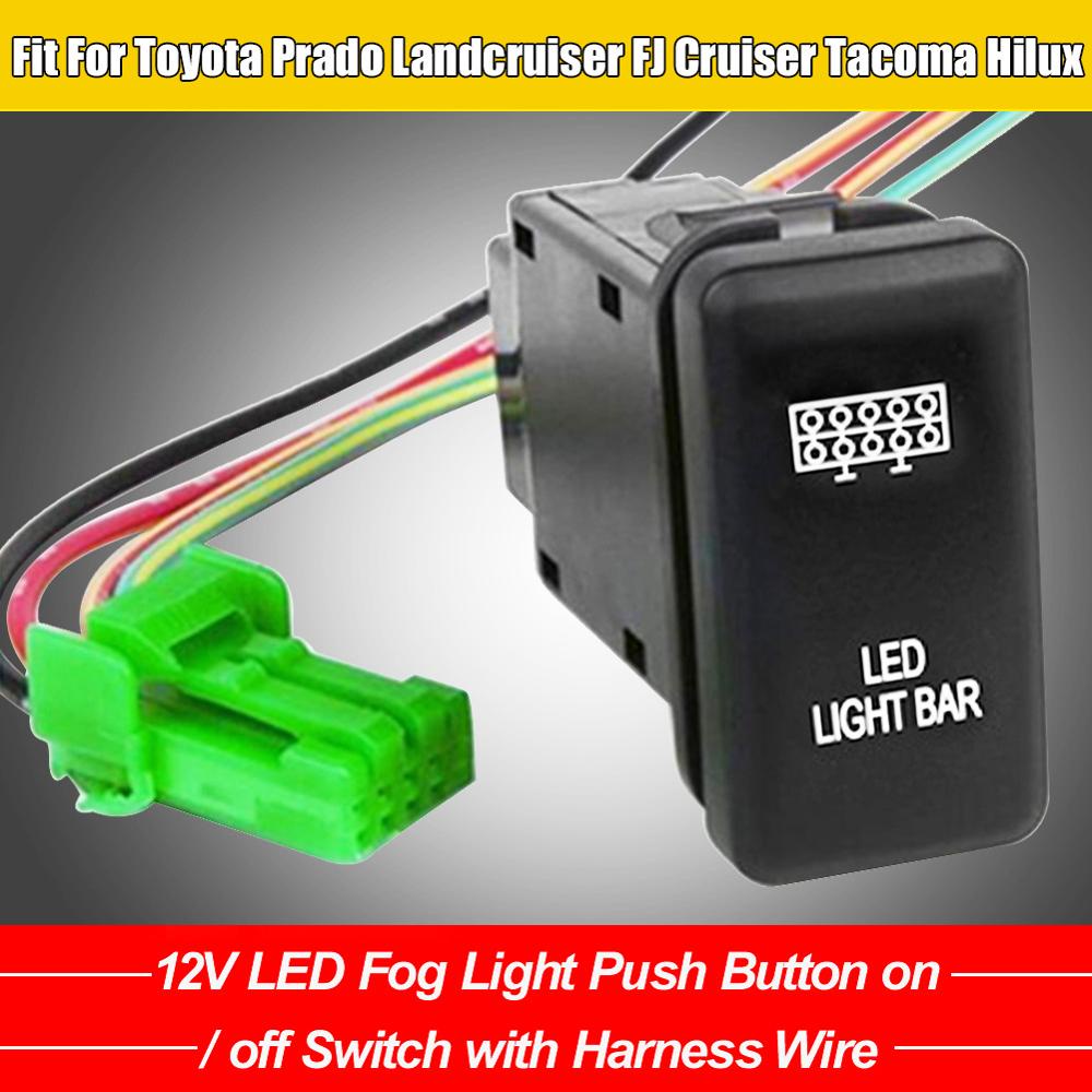 12v Led Fog Light Push Button On Off Switch With Harness Wire Fit For Toyota Prado Landcruiser 8610