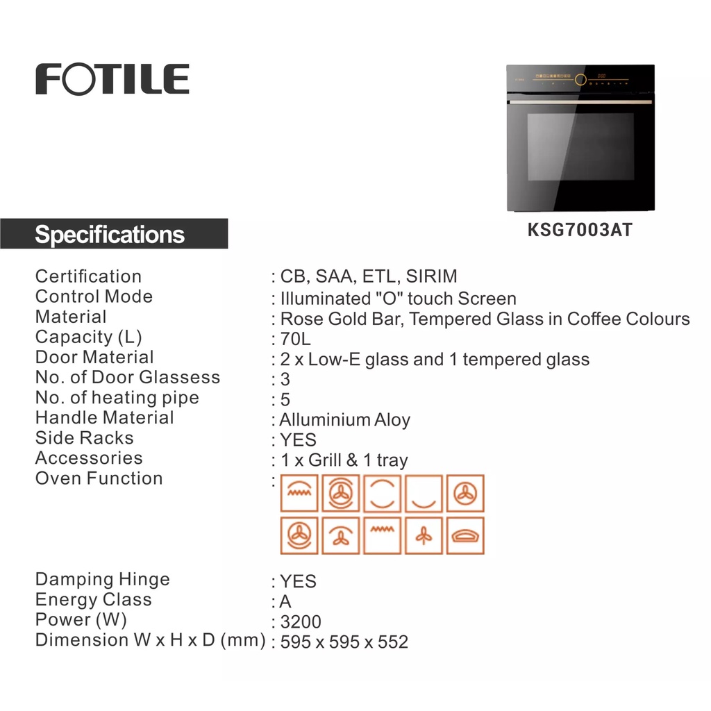 FOTILE Built-in Oven - KGS7003A - 70Ltr - Master Series | Daraz.pk