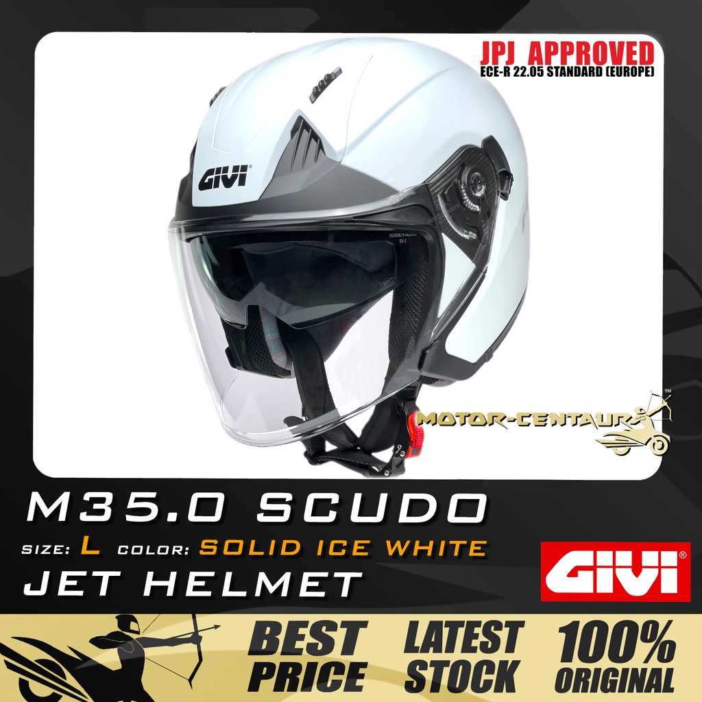 TOPI KELEDAR 2022 GIVI JET HELMET M35.0 SCUDO SOLID ICE WHITE GREY