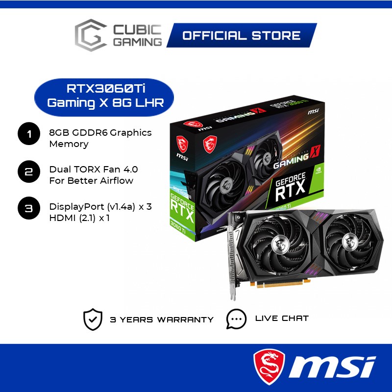 MSI GeForce RTX3060 Ti Gaming X 8G LHR GDDR6 8GB RGB Nvidia Graphics ...