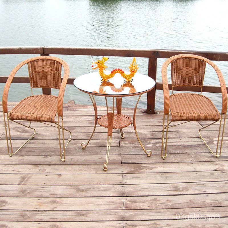 outdoor furniture Rattan Iron Rattan Coffee Table Rattan Chair ThreePiece Set Balcony Outdoor