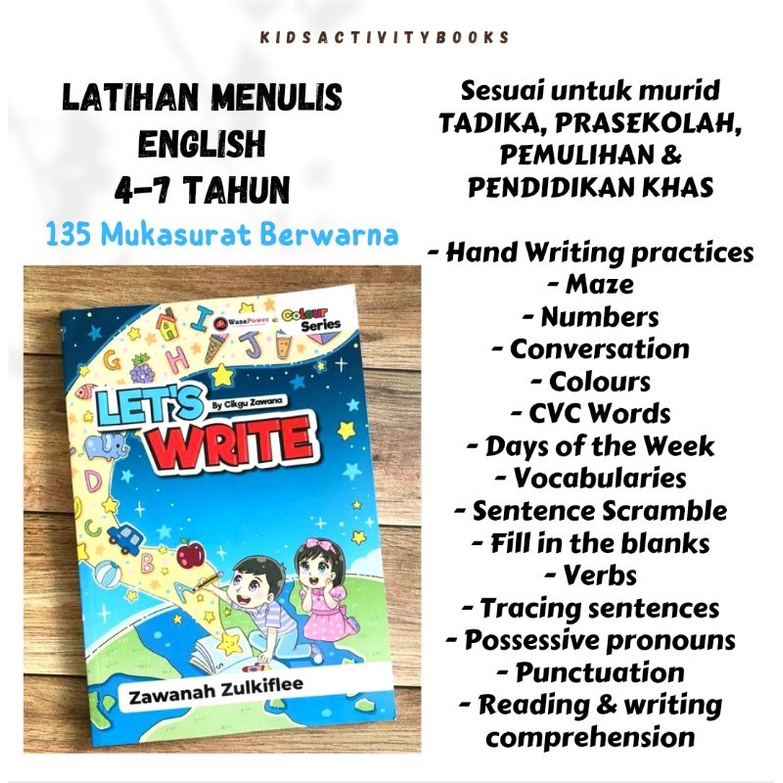 Buku Latihan Menulis Bahasa Inggeris Prasekolah 4 7 Tahun Writing Exercise For Preschoolers