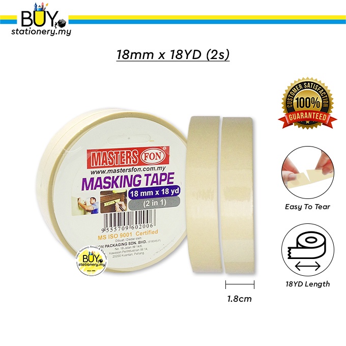 Masters FON White Masking Tape 12mm 18mm 24mm 36mm 48mm 60mm 18YD ...