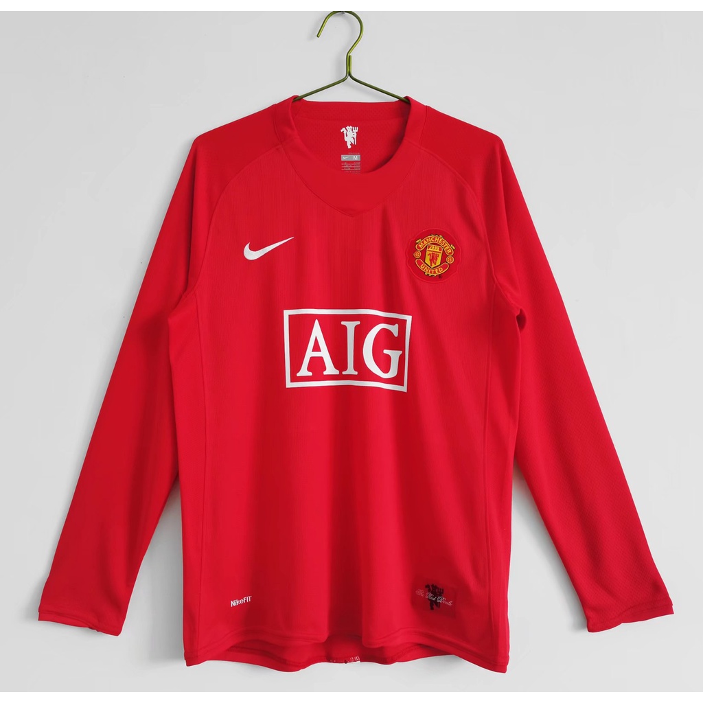 2007 2008 Classical Manchester U Home Football Jersey Long Sleeve Retro Soccer Sports Long