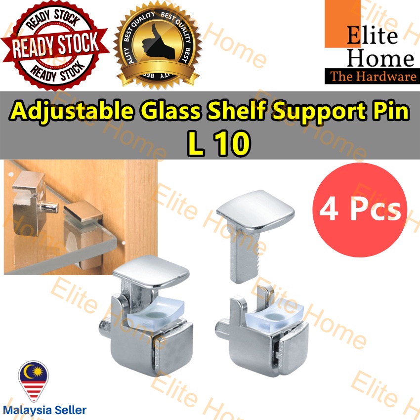 EliteHome (4 Pcs) L10 Adjustable Wood/Glass Shelf Support Glass Pin