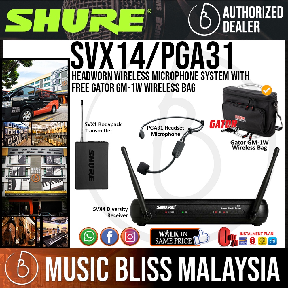 Shure SVX14/PGA31 Headworn Wireless Microphone System, SVX4 Diversity