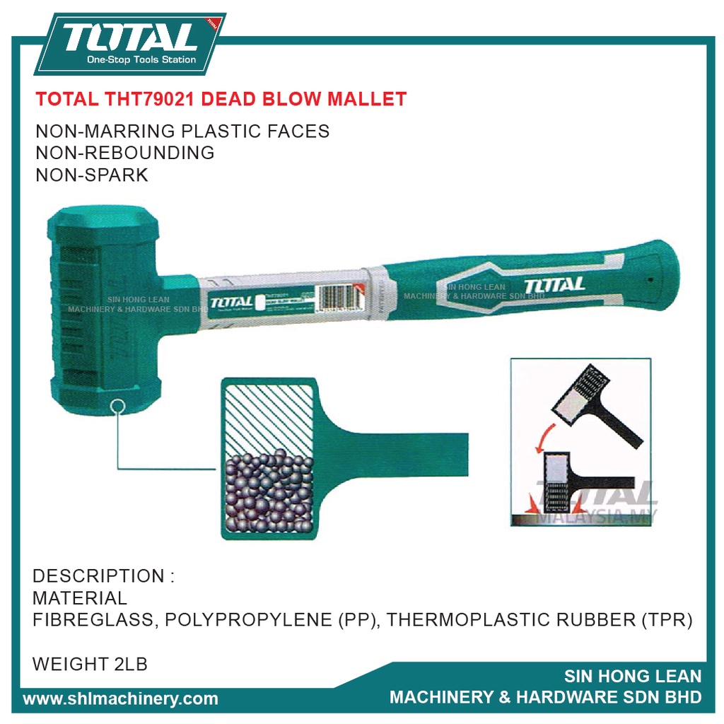 TOTAL THT79021 Dead Blow Mallet / Hammer / Fibreglass, Polypropylene