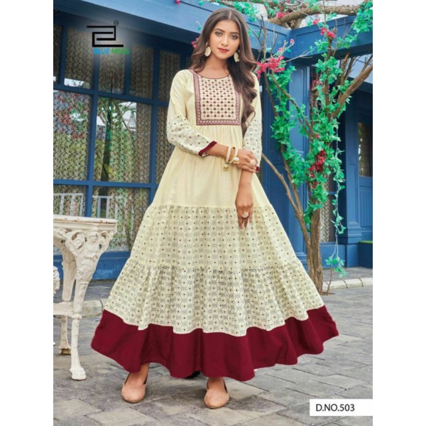 Long Gown With Frill and heavy Embroidery work Shopee Malaysia