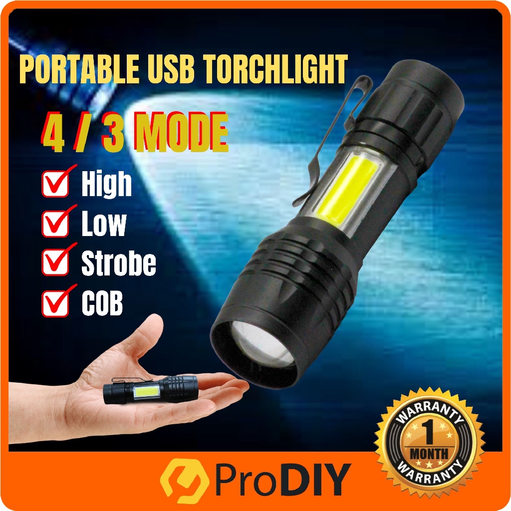 Rechargeable Torch Light Lampu Picit XPE+COB Dual Lights USB Charge ...