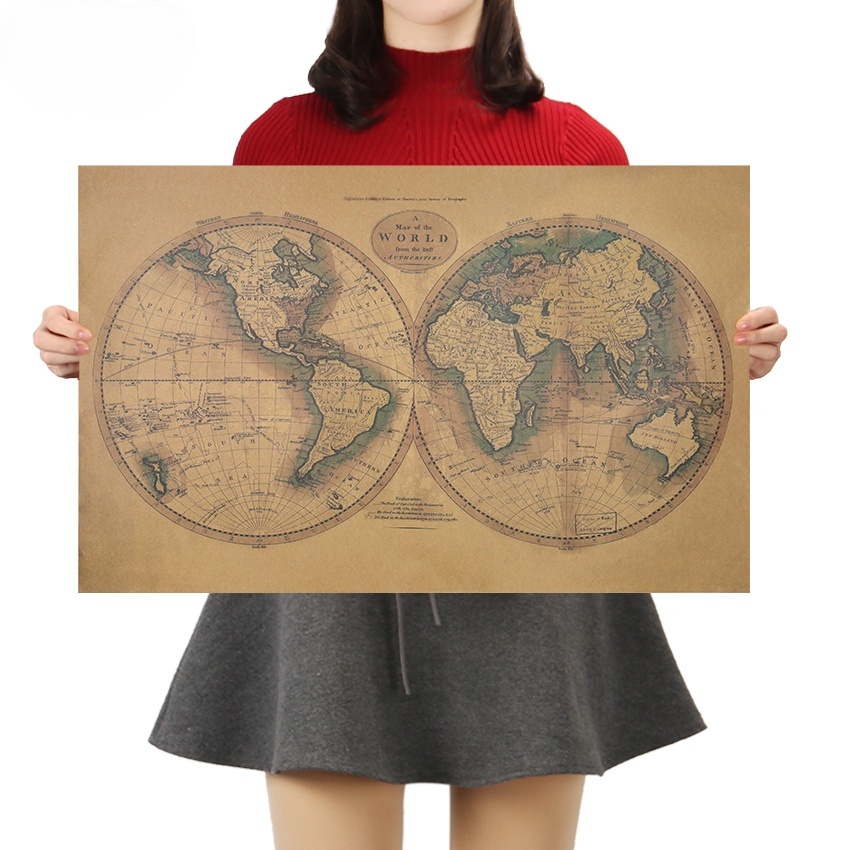 DLKKLB World Map Classic Nostalgia Kraft Paper Coffee Poster For Bar ...