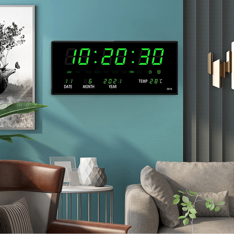 Luminous Digital Wall Clock Alarm Hourly Chiming Temperature Date