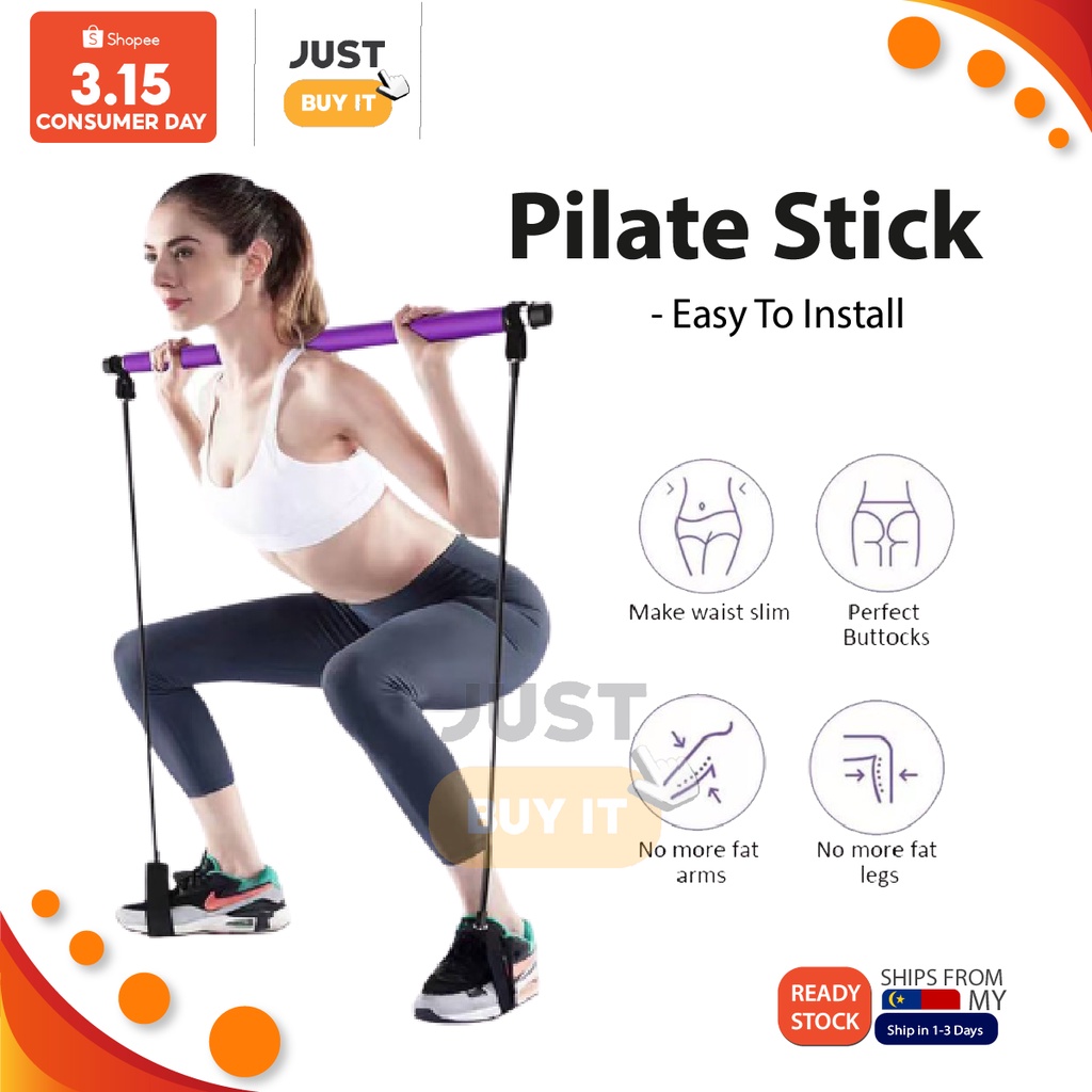 Pilates Bar Stick Kit Crossfit Resistance Bands Trainer Yoga Pull Rods ...