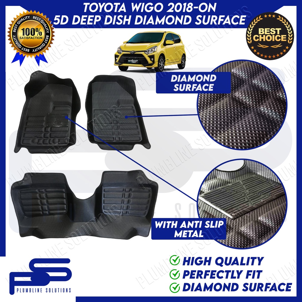 New Arrival 5D Black Diamond Surface Deep Dish Matting for Toyota Wigo ...