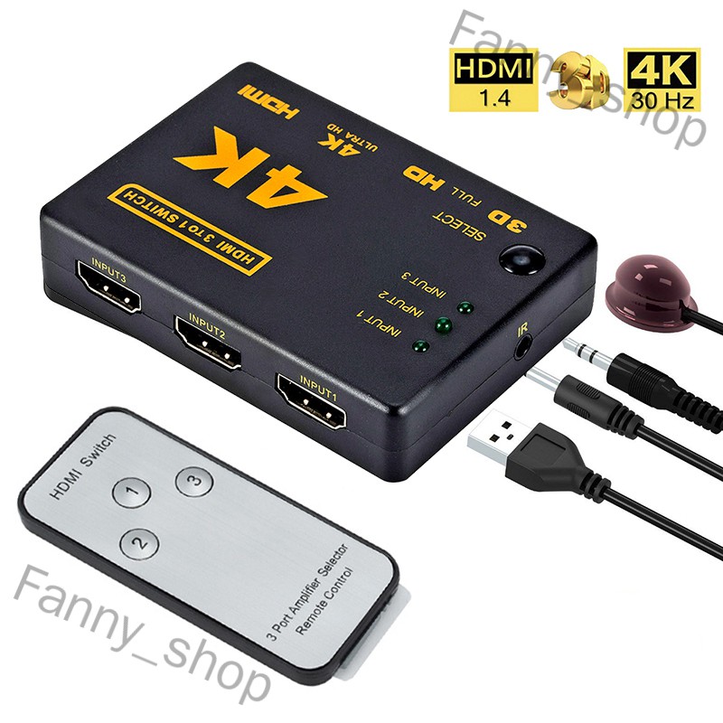 Fanny_shop 3 Port HDMI Splitter Switcher 3 In 1 Out Hub Box +Remote ...
