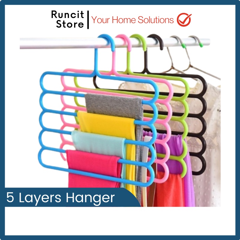 5 Layers Hanger Towel Pants Holder Wardrobe Closet Storage Rack ...