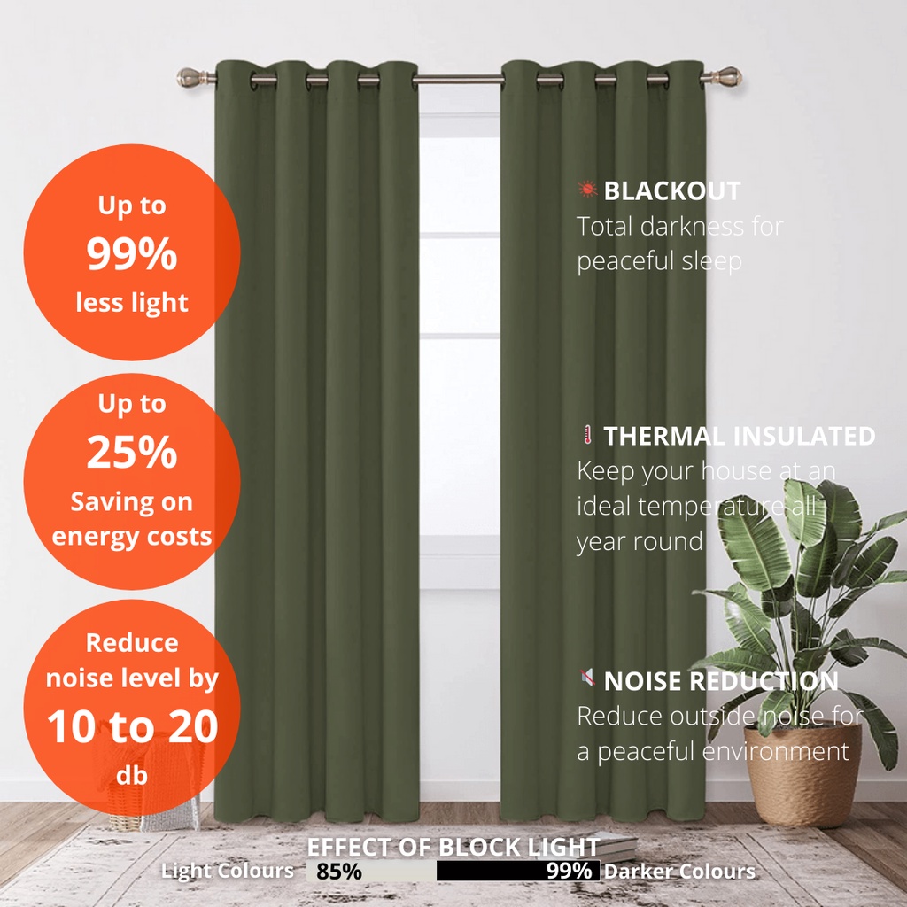 OLIVE GREEN Blackout Plain Curtain EYELET HOOK Cangkuk Langsir Tebal Halang  Cahaya Door Window Tingkap Pintu Bilik Murah