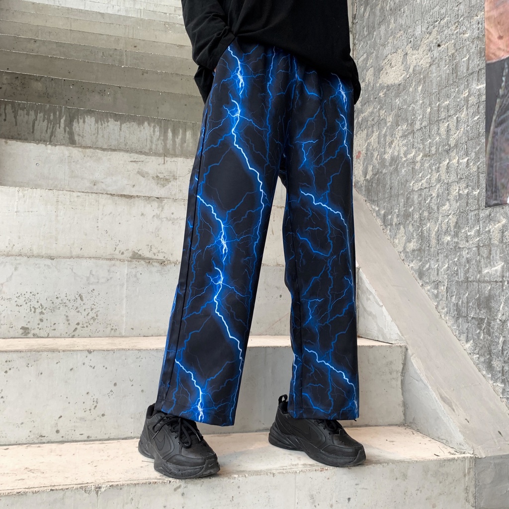 Summer Korean-StyleinsSuper Fire Lightning Printing HarajukubfWind High  Street Wide Leg Pants Straight Casual Pants for Men and Women | Shopee  Malaysia