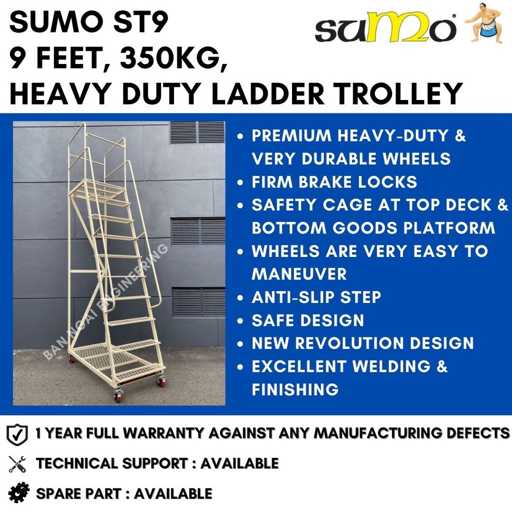 SUMO ST9, 9 Feet, 350kg Heavy Duty Fully Welded Ladder Trolley Steel ...