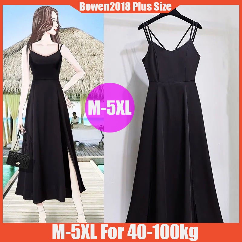 M5XL For 45100kg Plus Size Women's Dress Hepburn Style Split Mid